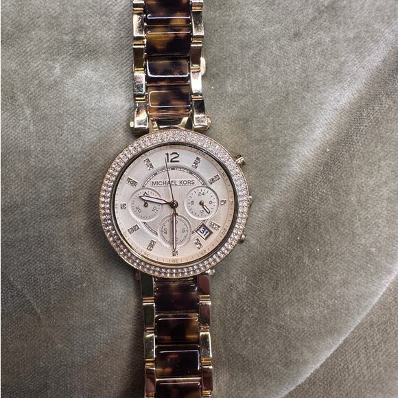 Michael Kors Parker Gold-Tone Tortoise Acetate Watch Womens main image 6